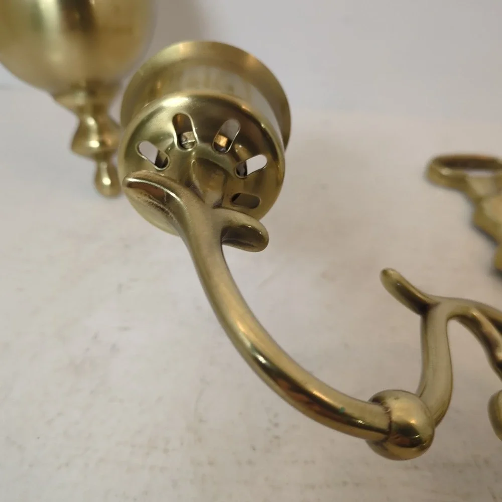 Pair  Of Colonial‎ Brass Two arms Scones Candle Holder Vintage